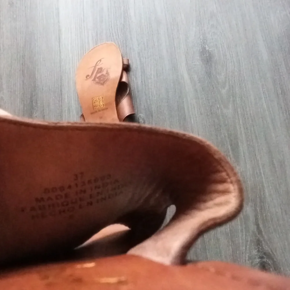 Free People Sant Antoni Leather Sandals Size 37/7 US Brown - Picture 3 of 4
